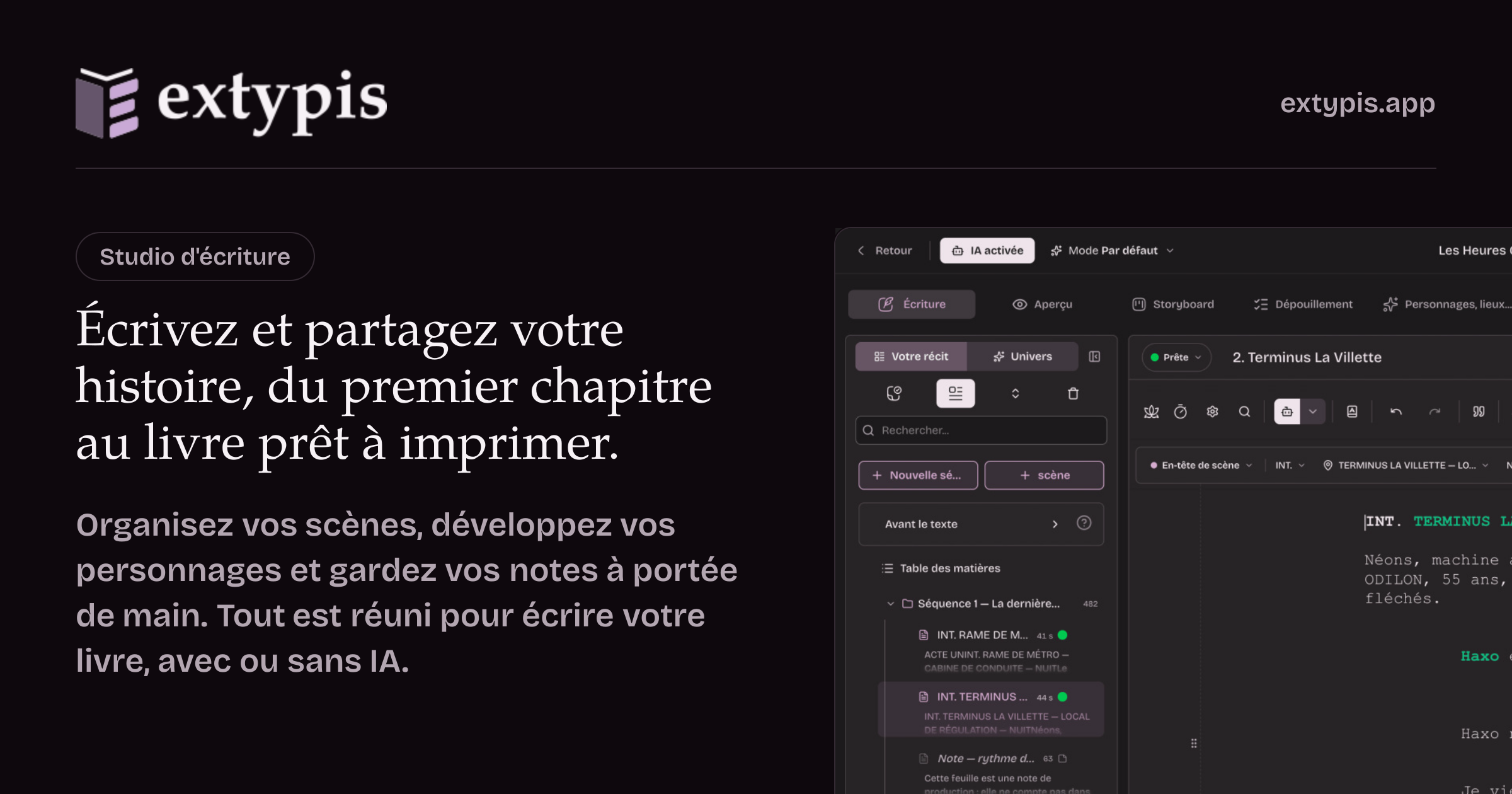 Écrivez et partagez votre histoire, du premier chapitre au livre prêt à imprimer.