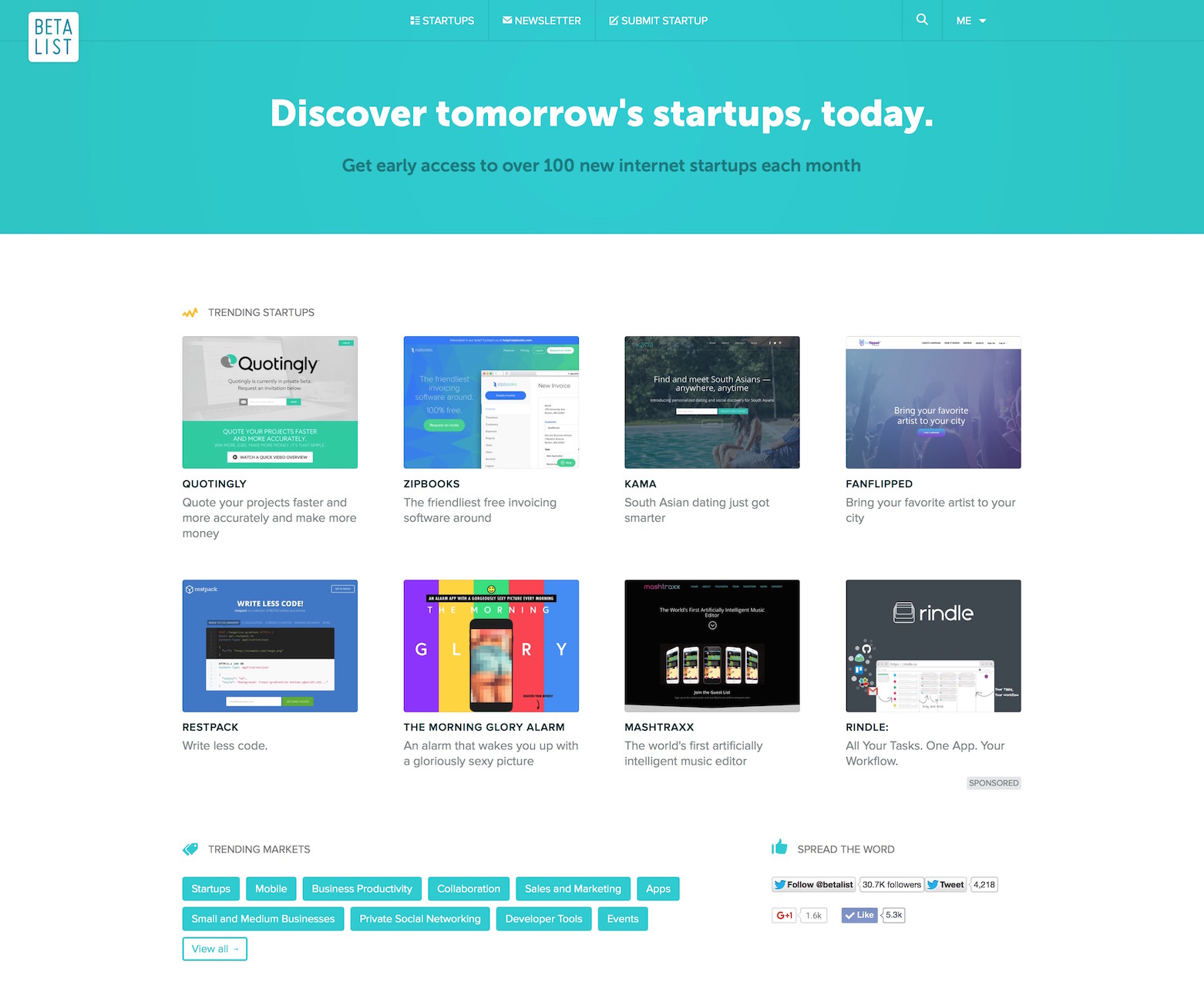 Discover and get early access to tomorrow's startups · Twitter