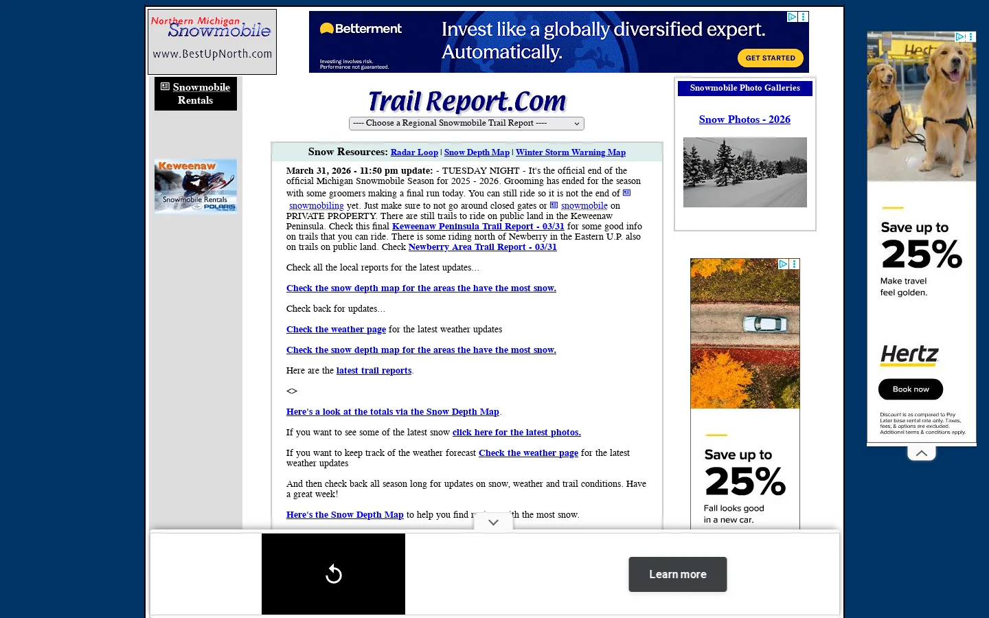 Snowmobile Trail Reports, Snow Conditions and Weather, Michigan 首页截图