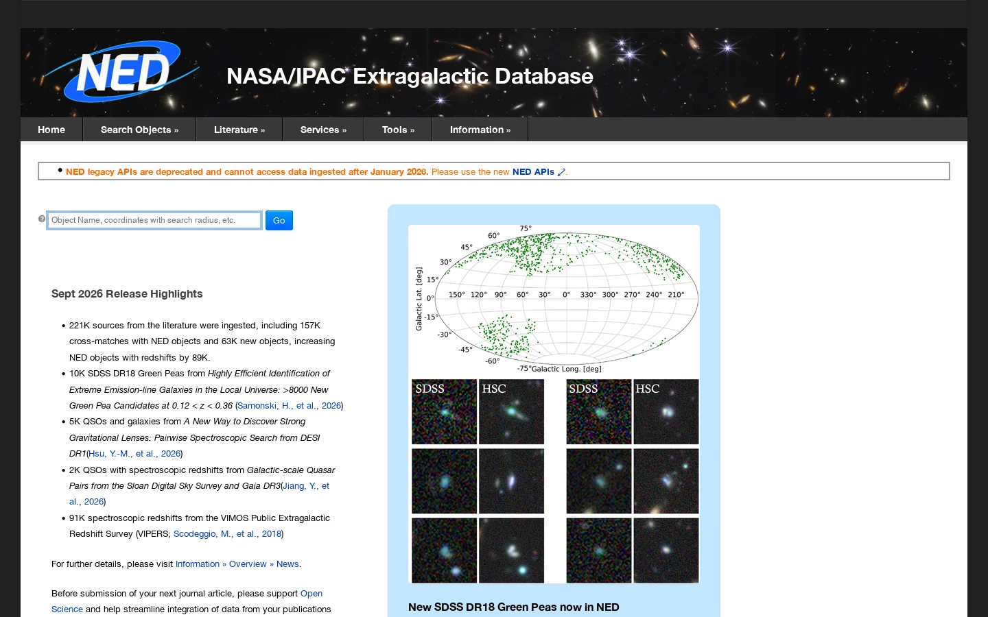 Home | NASA/IPAC Extragalactic Database 首页截图