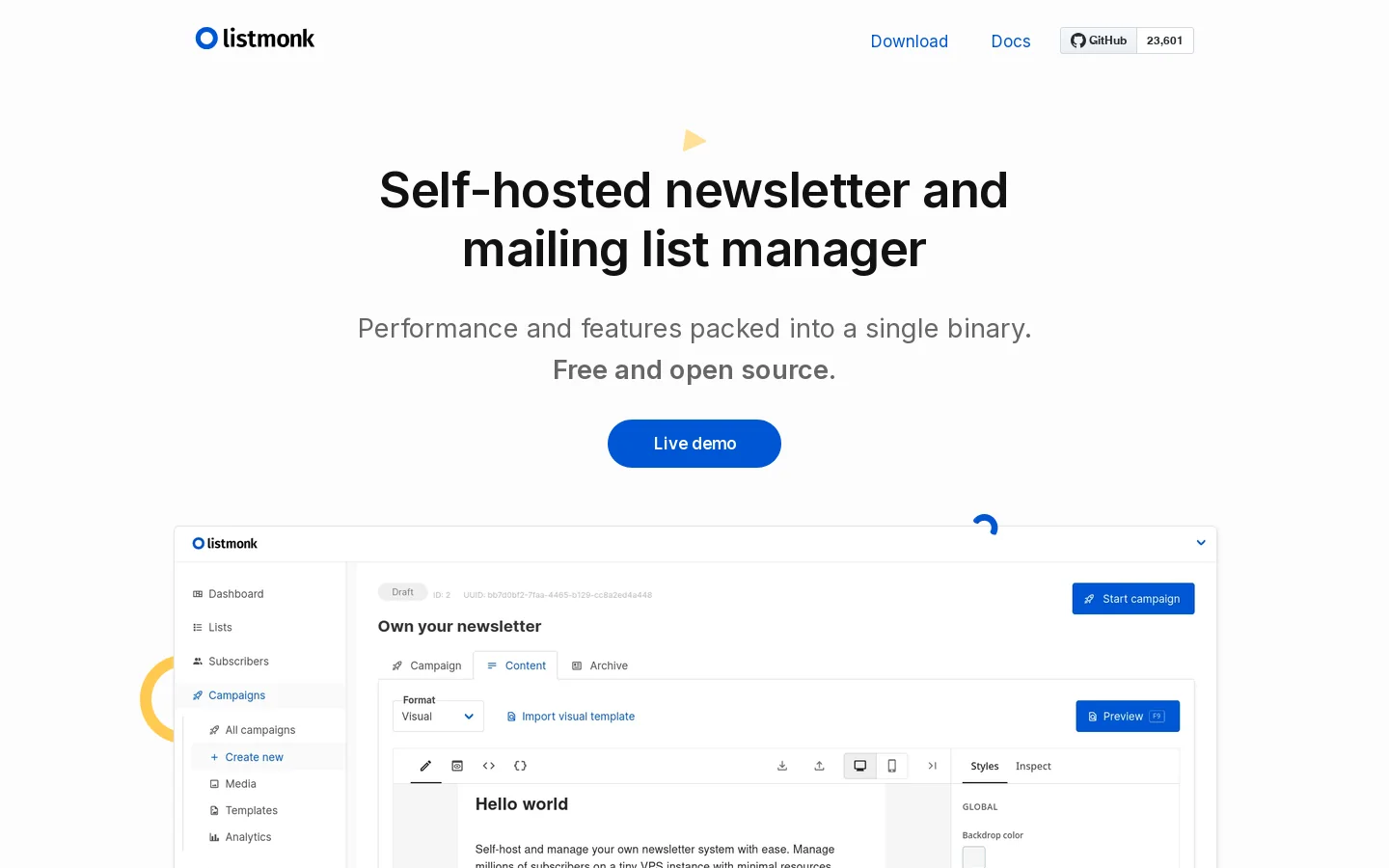 listmonk 首页截图