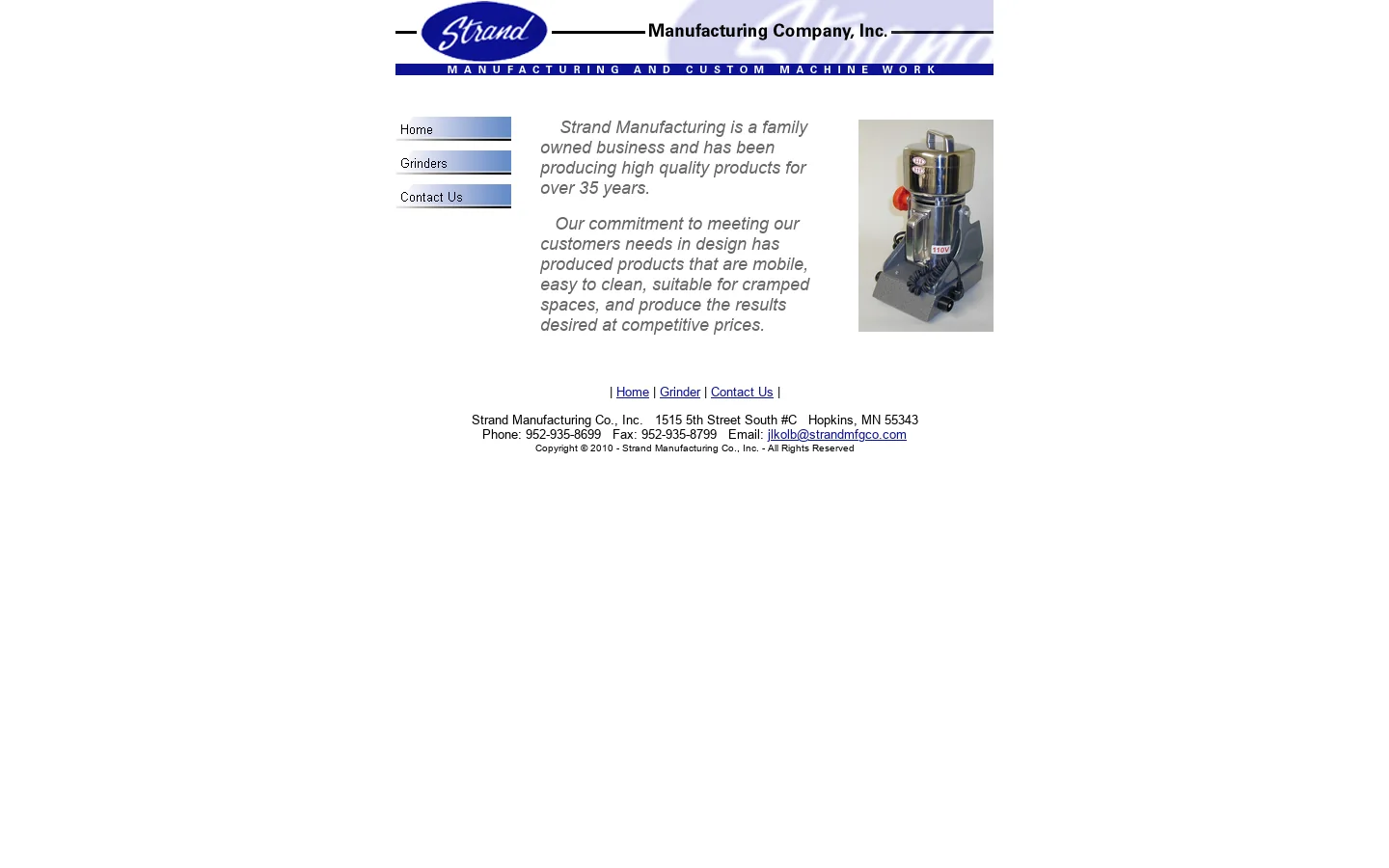 Strand Manufacturing Co., Inc 首页截图