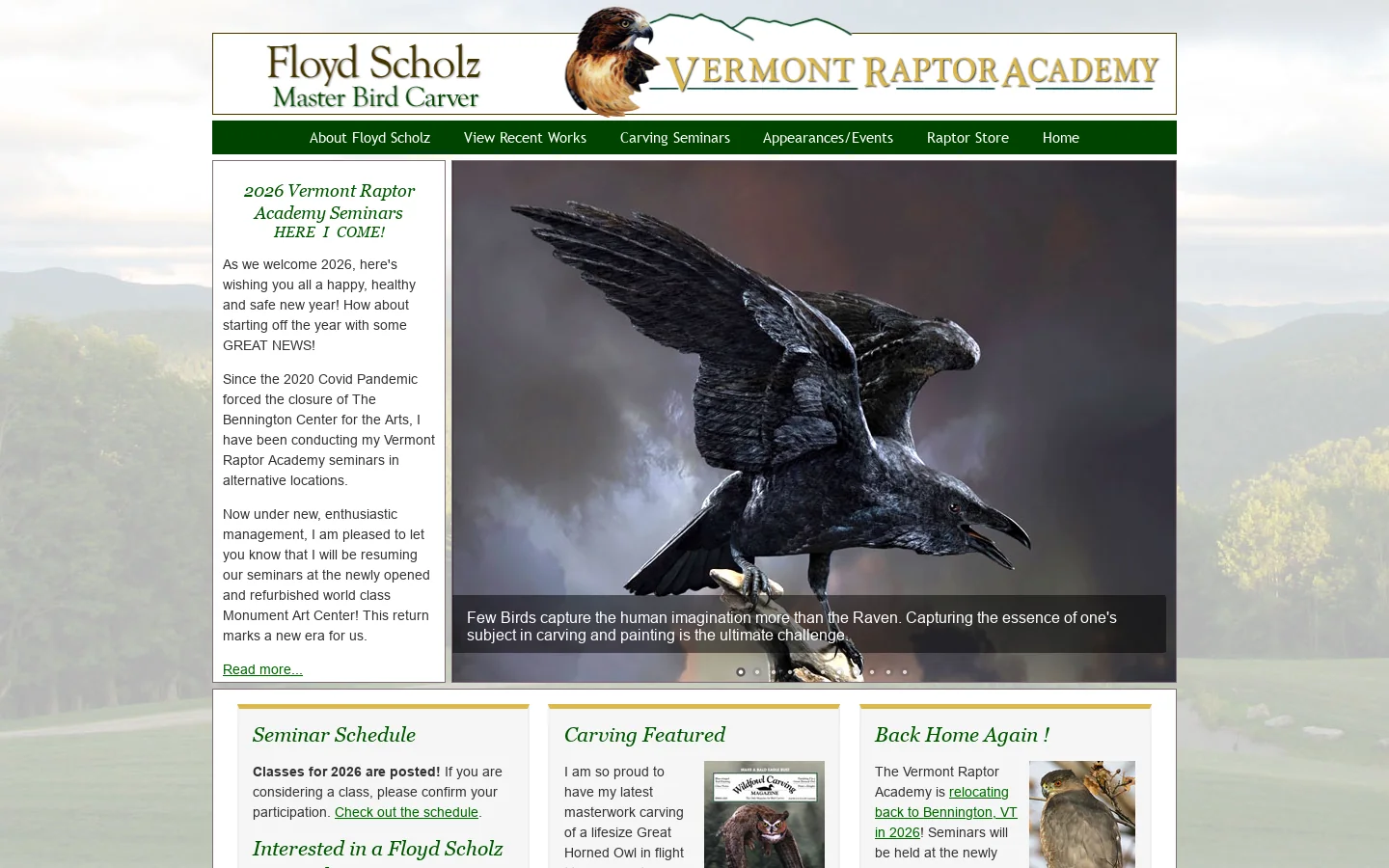 Floyd Scholz, Master Bird Carver " the Vermont Raptor Academy 首页截图