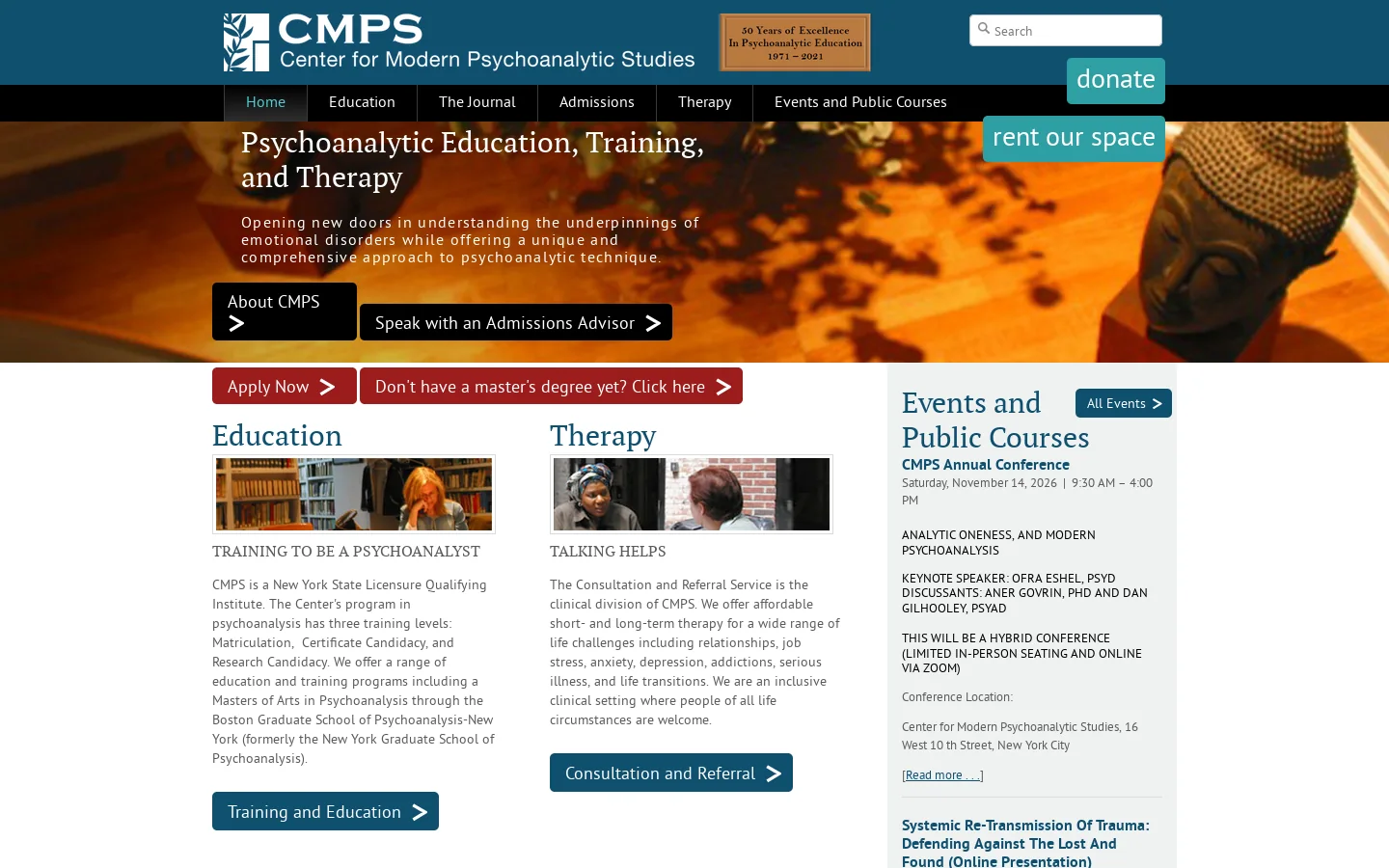 Home | Center for Modern Psychoanalytic Studies 首页截图
