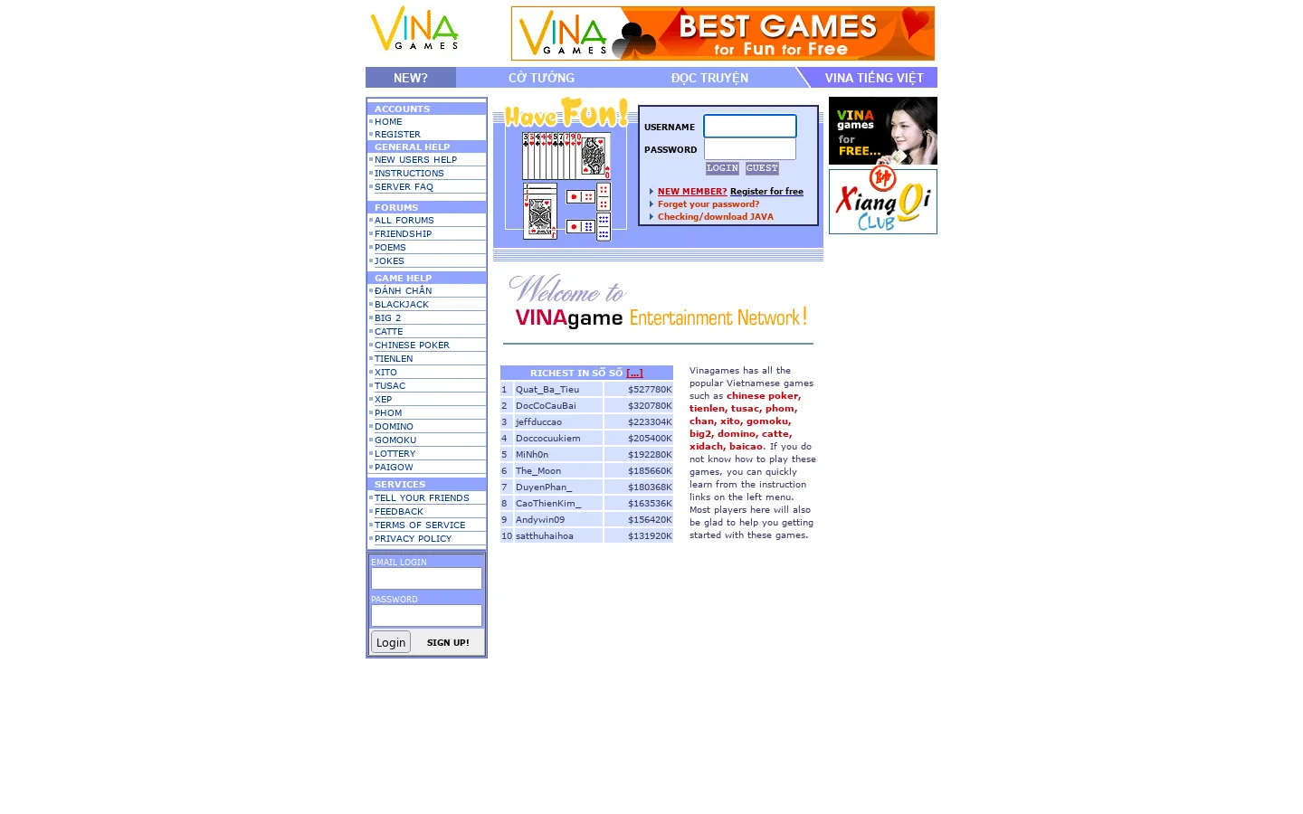 Vietnamese Games Online - Play Phỏm, Tiến Lên, Tứ Sắc, Xệp, Xập Xám, Chắn, Đô Mi Nô, Xì Tố 首页截图