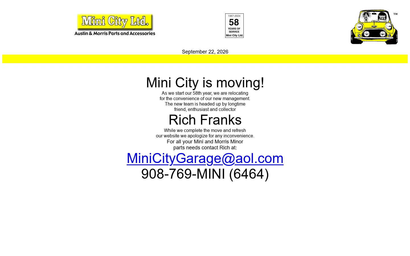 Mini City, Ltd., parts for Austin and Morris cars 首页截图