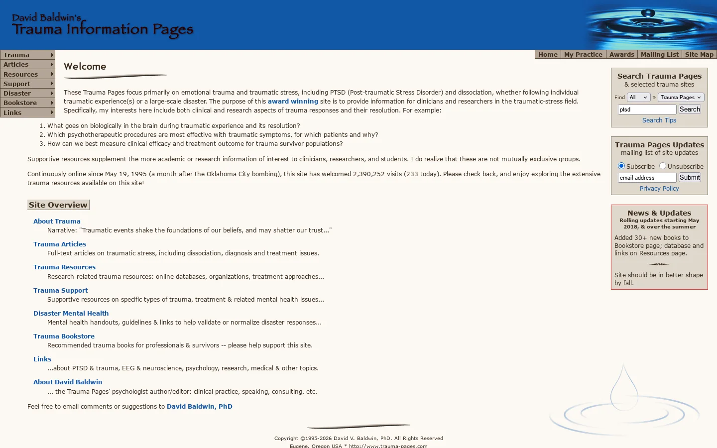 Trauma Information Pages * Comprehensive Resources on Traumatic-Stress, PTSD & Dissociation 首页截图