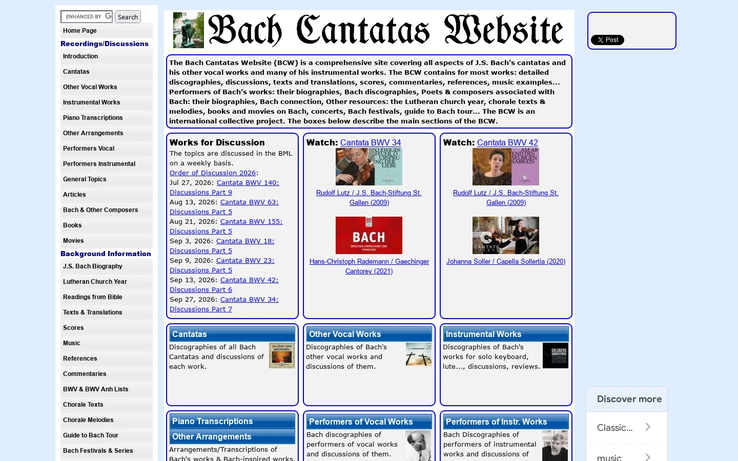 Bach Cantatas Website 首页截图