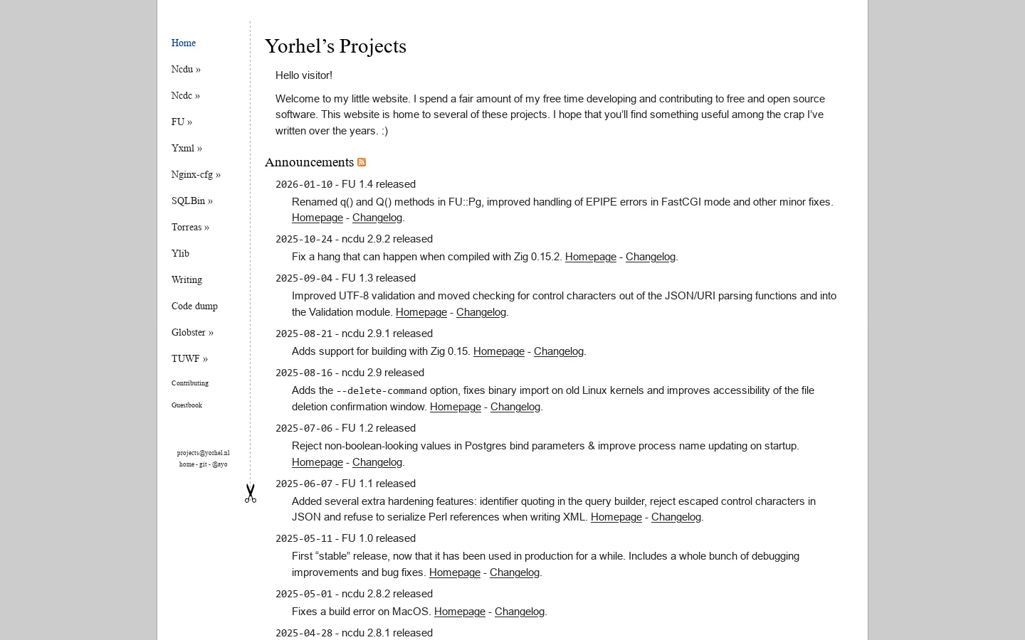 Yorhel’s Projects 首页截图