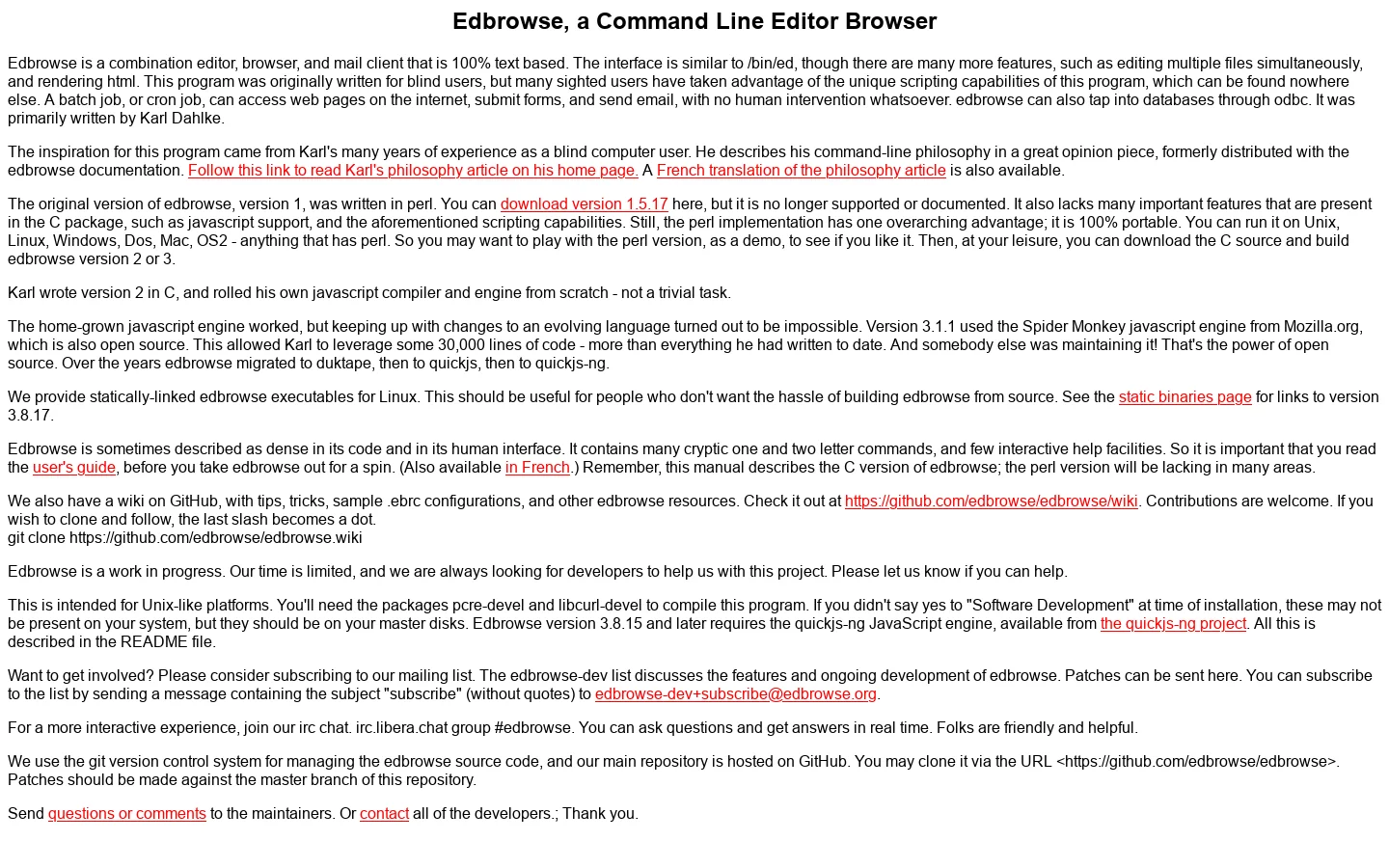 Edbrowse, a Command Line Editor Browser 首页截图
