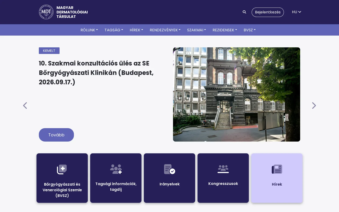 Magyar Dermatológiai Társulat On-line 首页截图