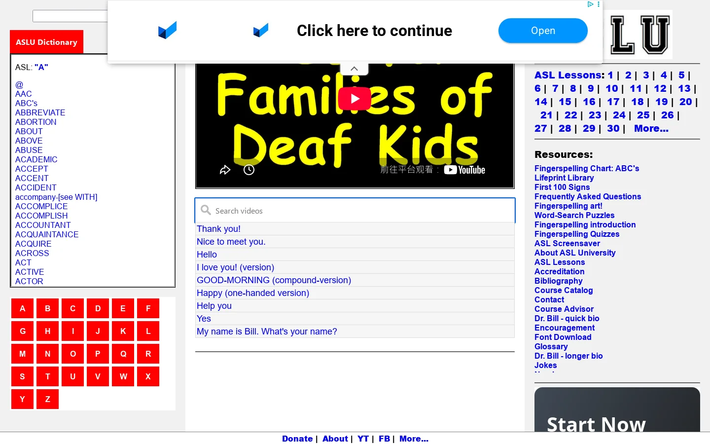ASL American Sign Language 首页截图
