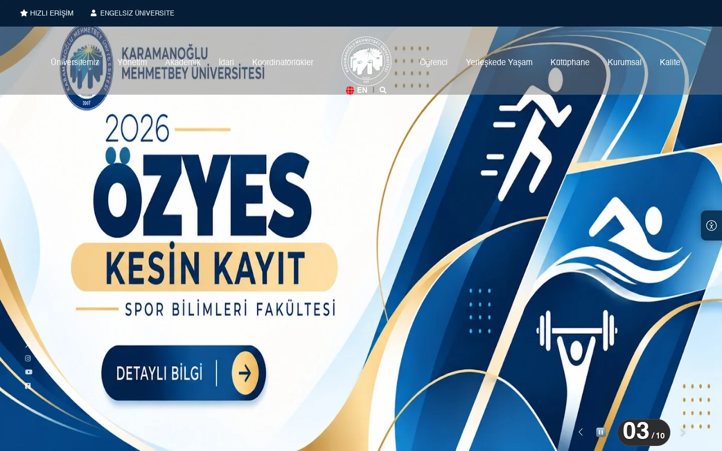 Ana Sayfa - Karamanoğlu Mehmetbey Üniversitesi 首页截图