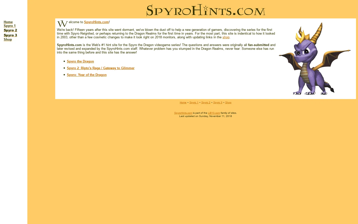 SpyroHints.com 首页截图