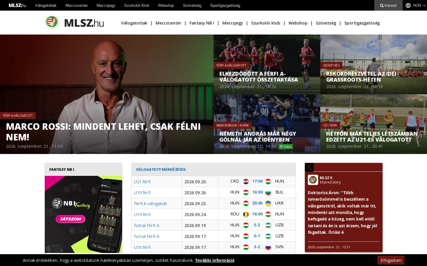 MLSZ központ 首页截图