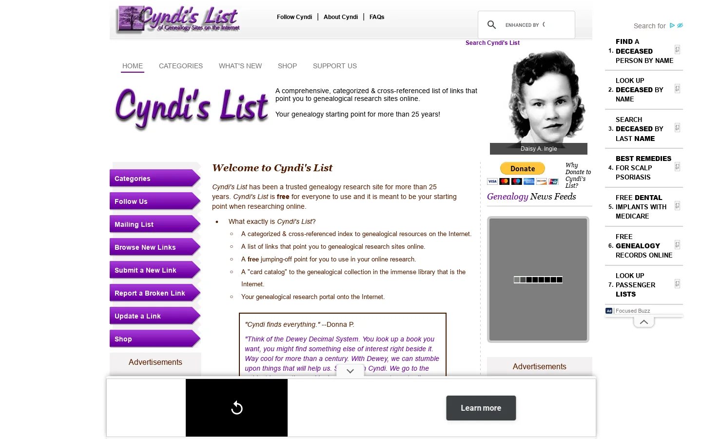 Welcome to Cyndi's List 首页截图