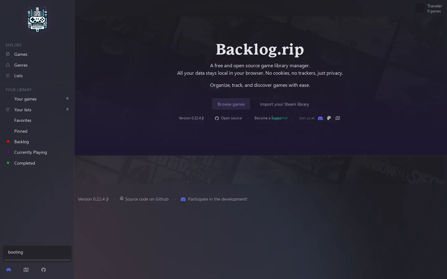 Backlog.rip backlog.rip Backlog.rip helps estimate game completion times, track playthroughs, or manage a backlog. ↗ 首页截图