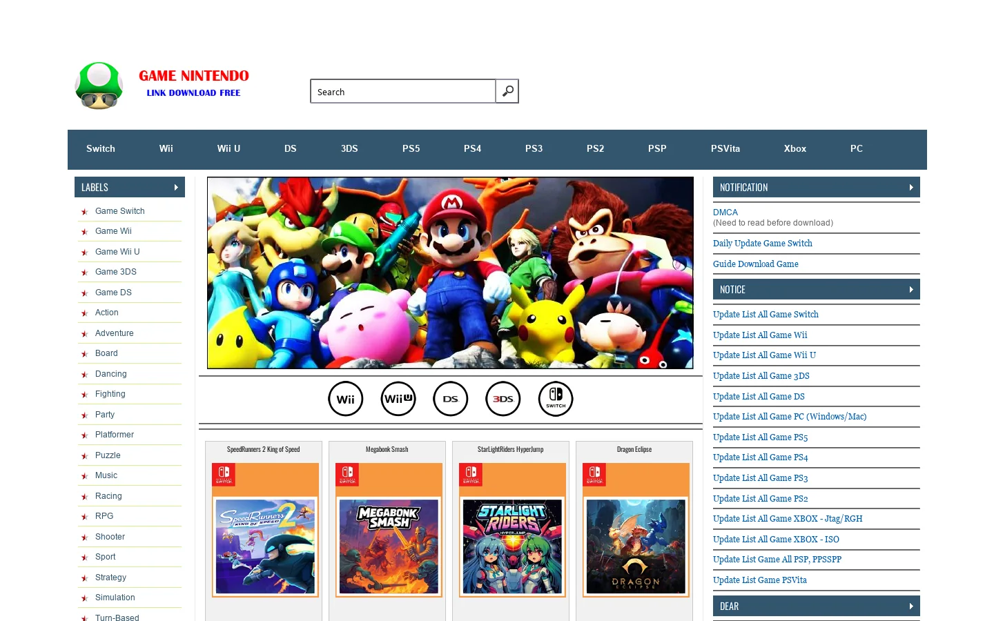 Download Game Nintendo - Switch, Wii, WiiU, 3DS, DS 首页截图