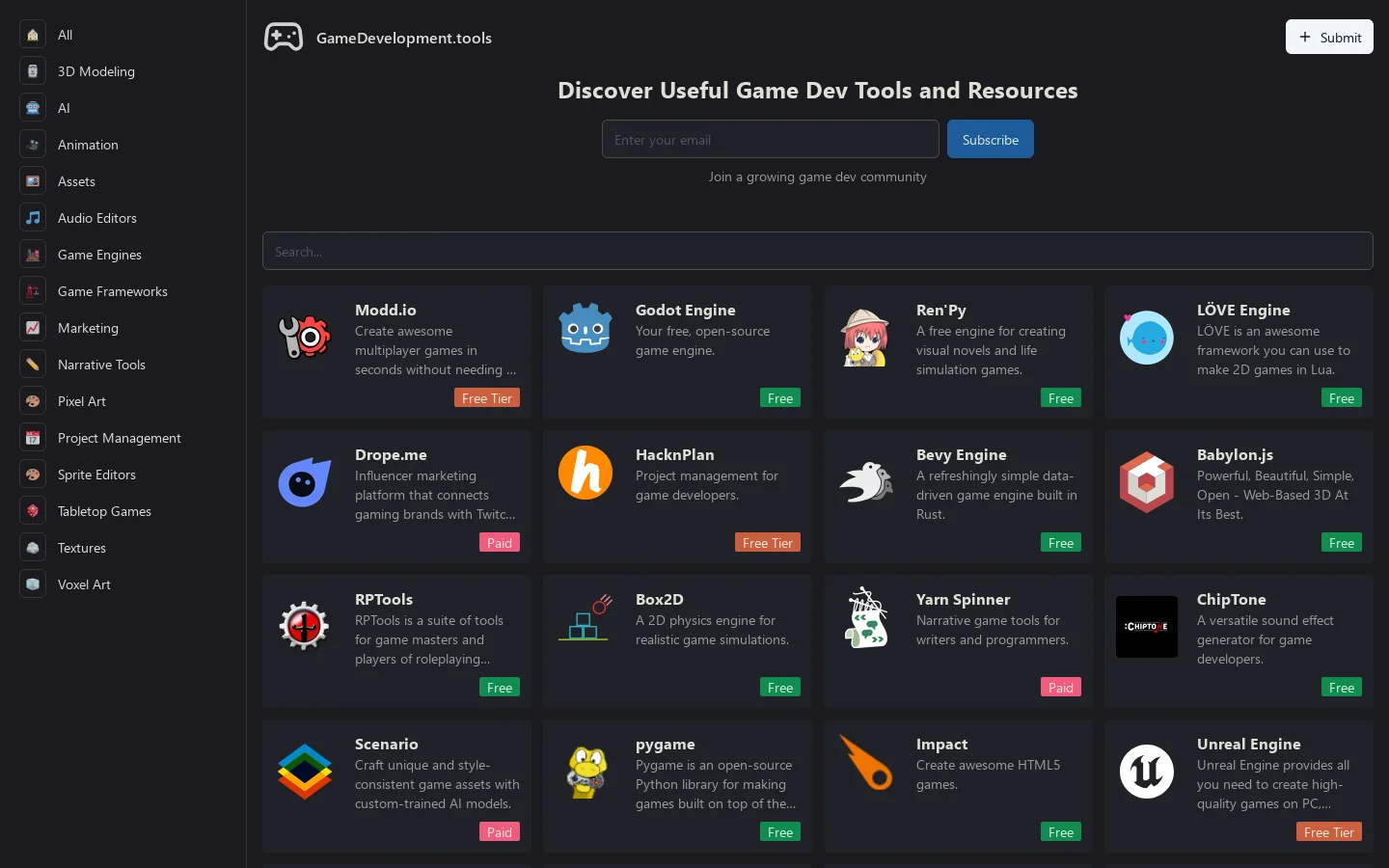GameDevelopment.tools 首页截图