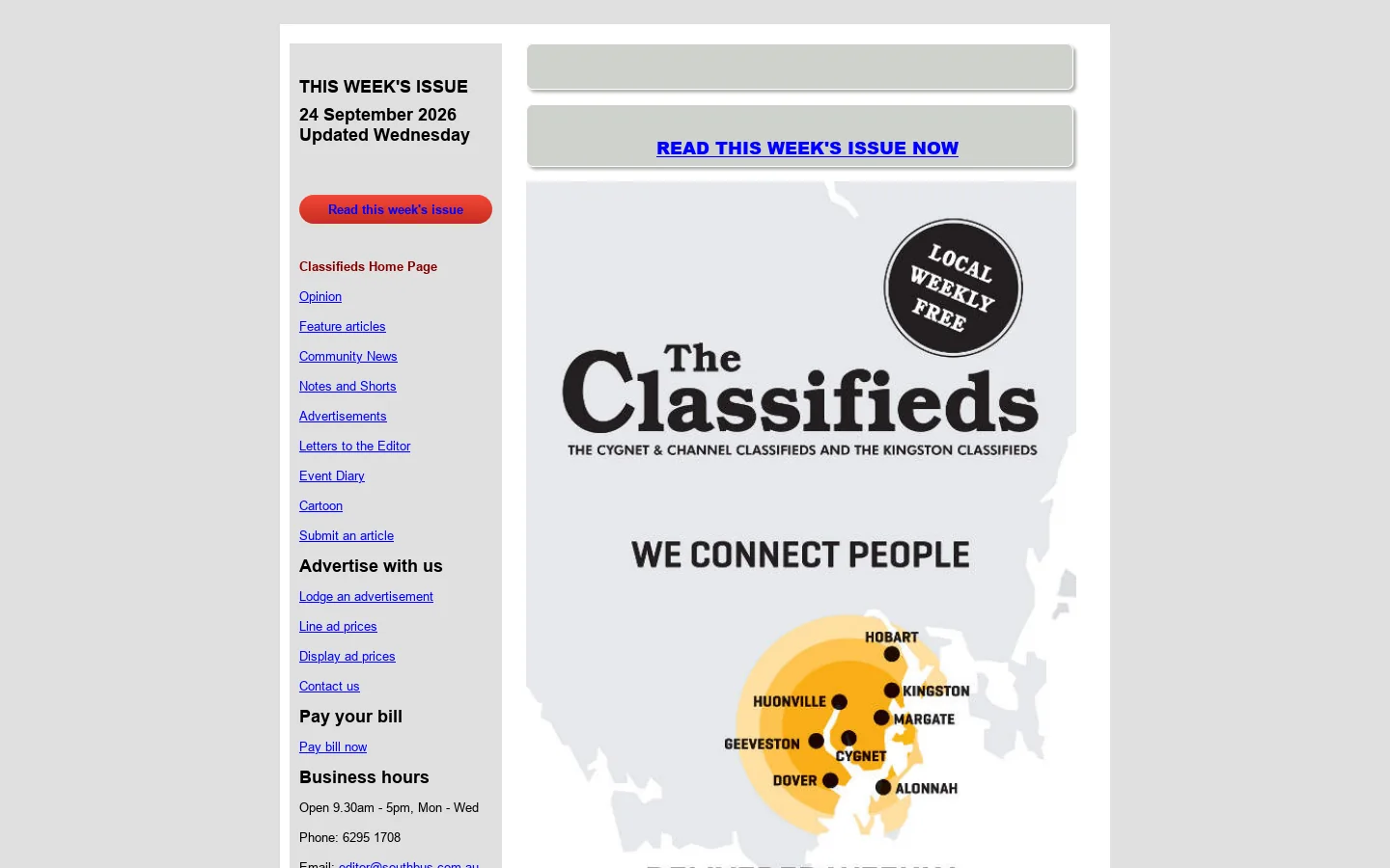 The Cygnet, Huon, Channel and Kingston Classifieds 首页截图