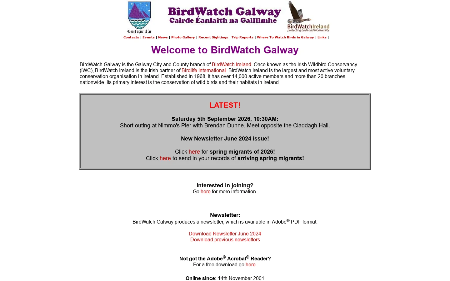 WELCOME TO BIRDWATCH GALWAY 首页截图