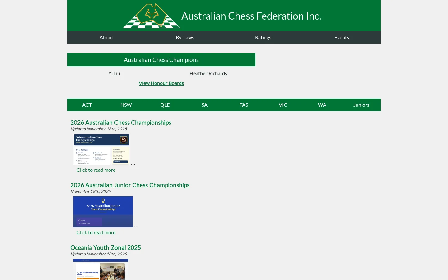 Australian Chess Federation Inc. 首页截图