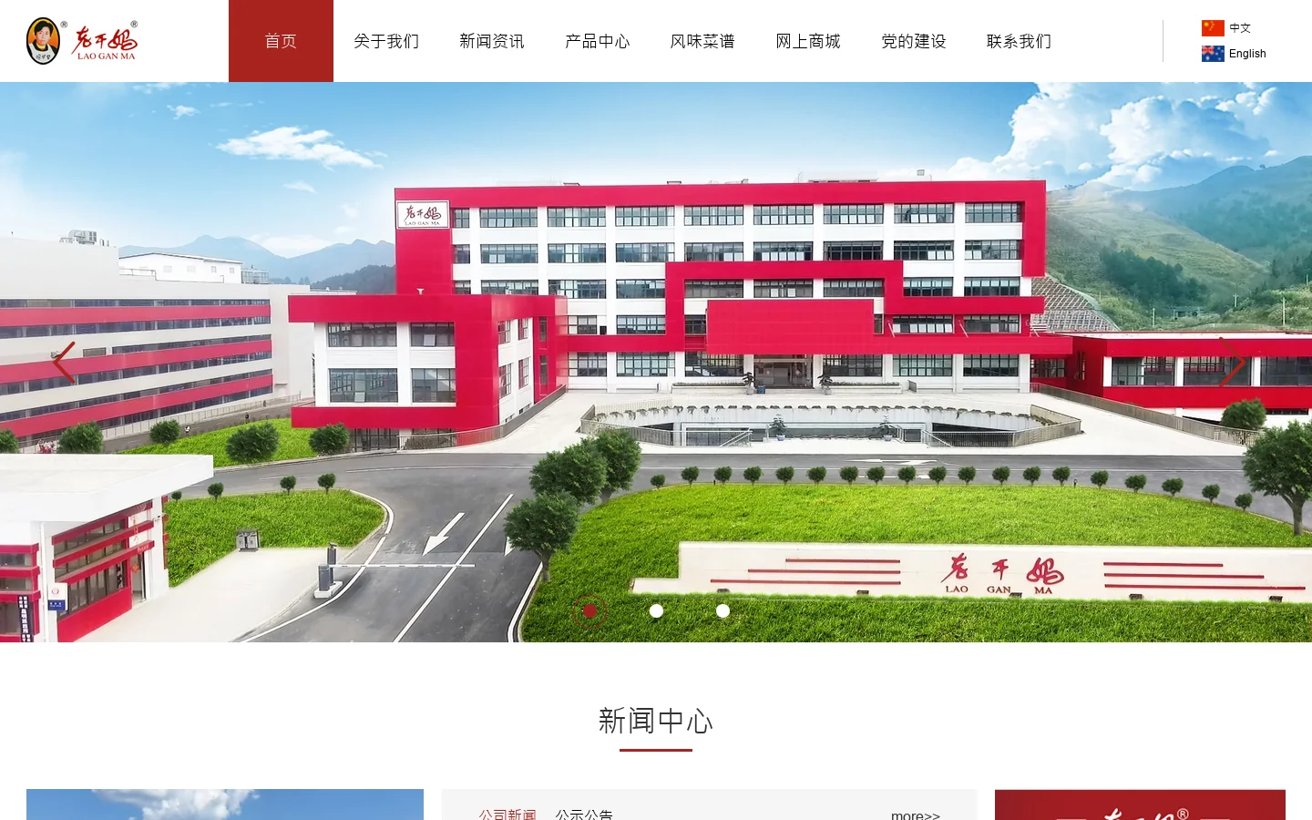 老干妈官网 -贵阳南明老干妈风味食品有限责任公司 首页截图