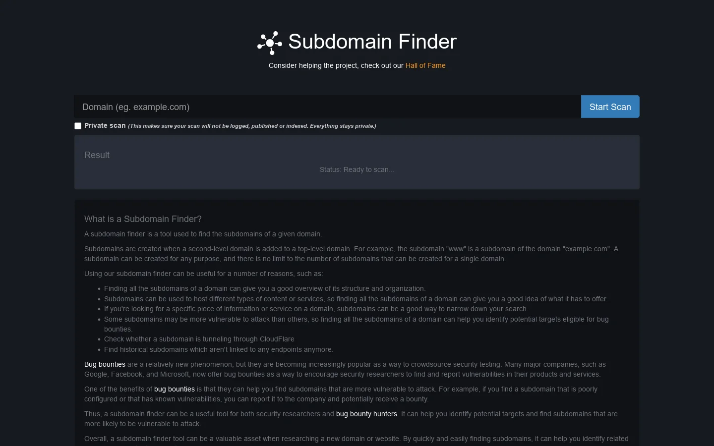 Subdomain Finder 首页截图