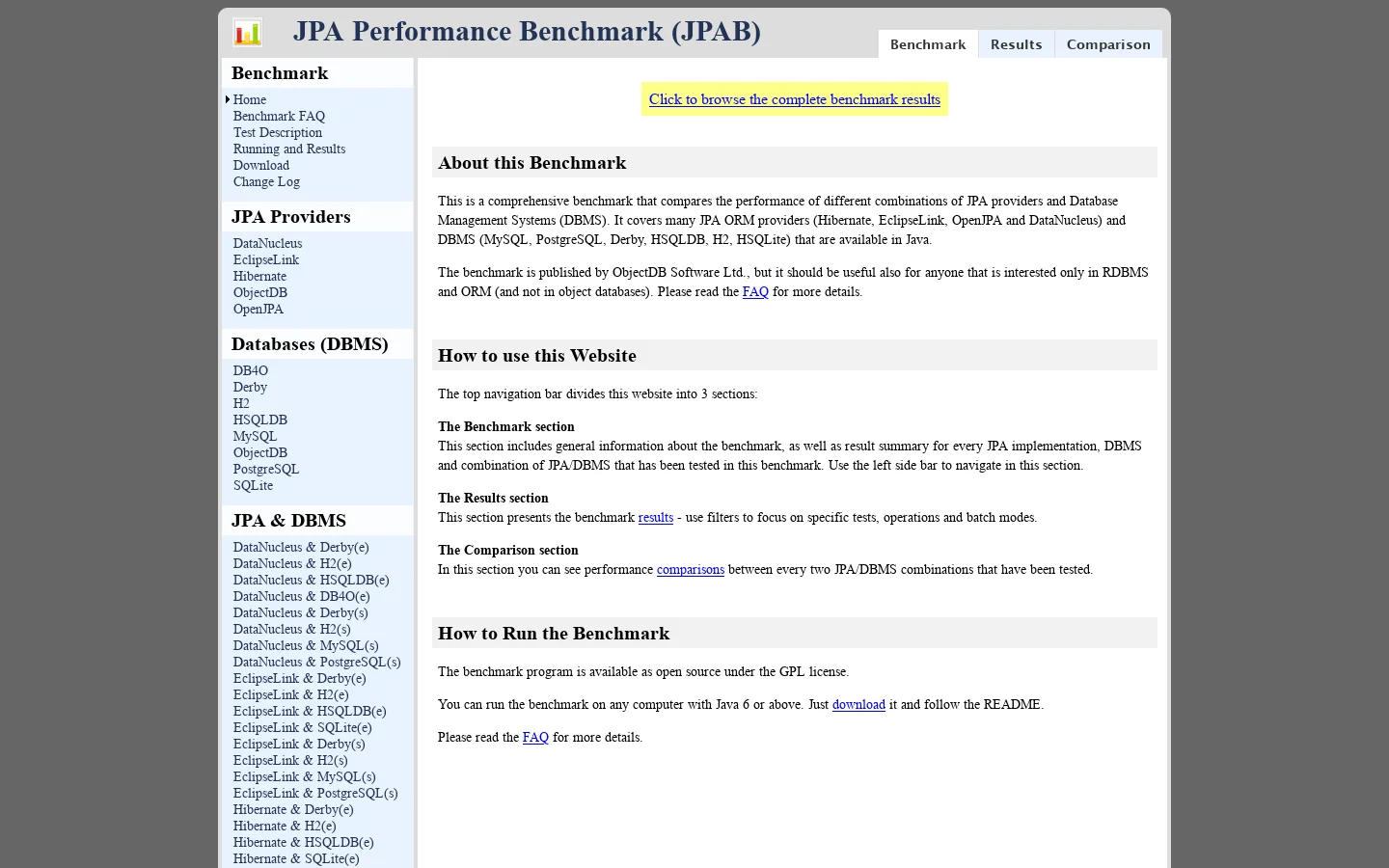 Java Persistence API Performance Benchmark - Home 首页截图