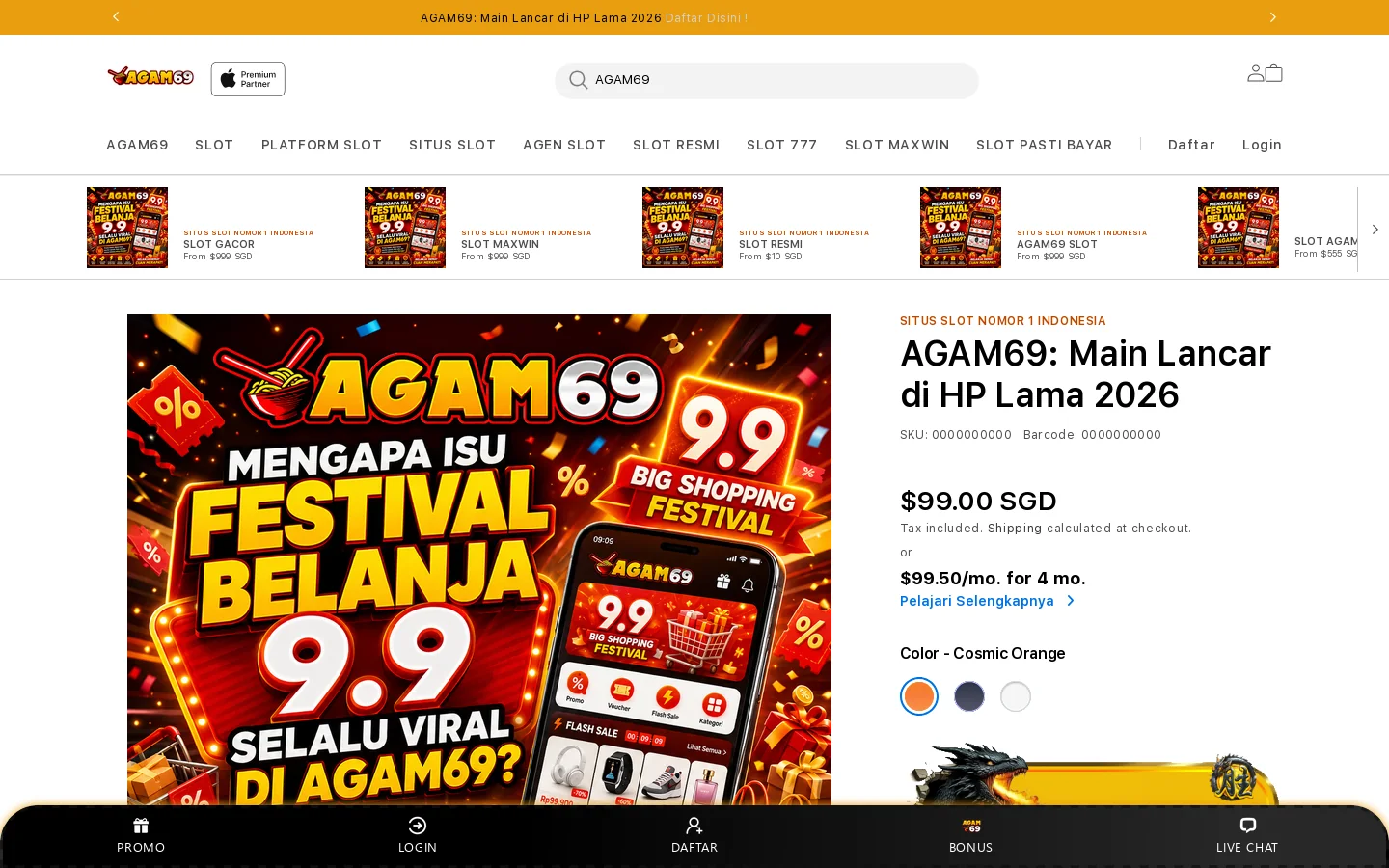 AGAM69: Main Lancar di HP Lama 2026 首页截图