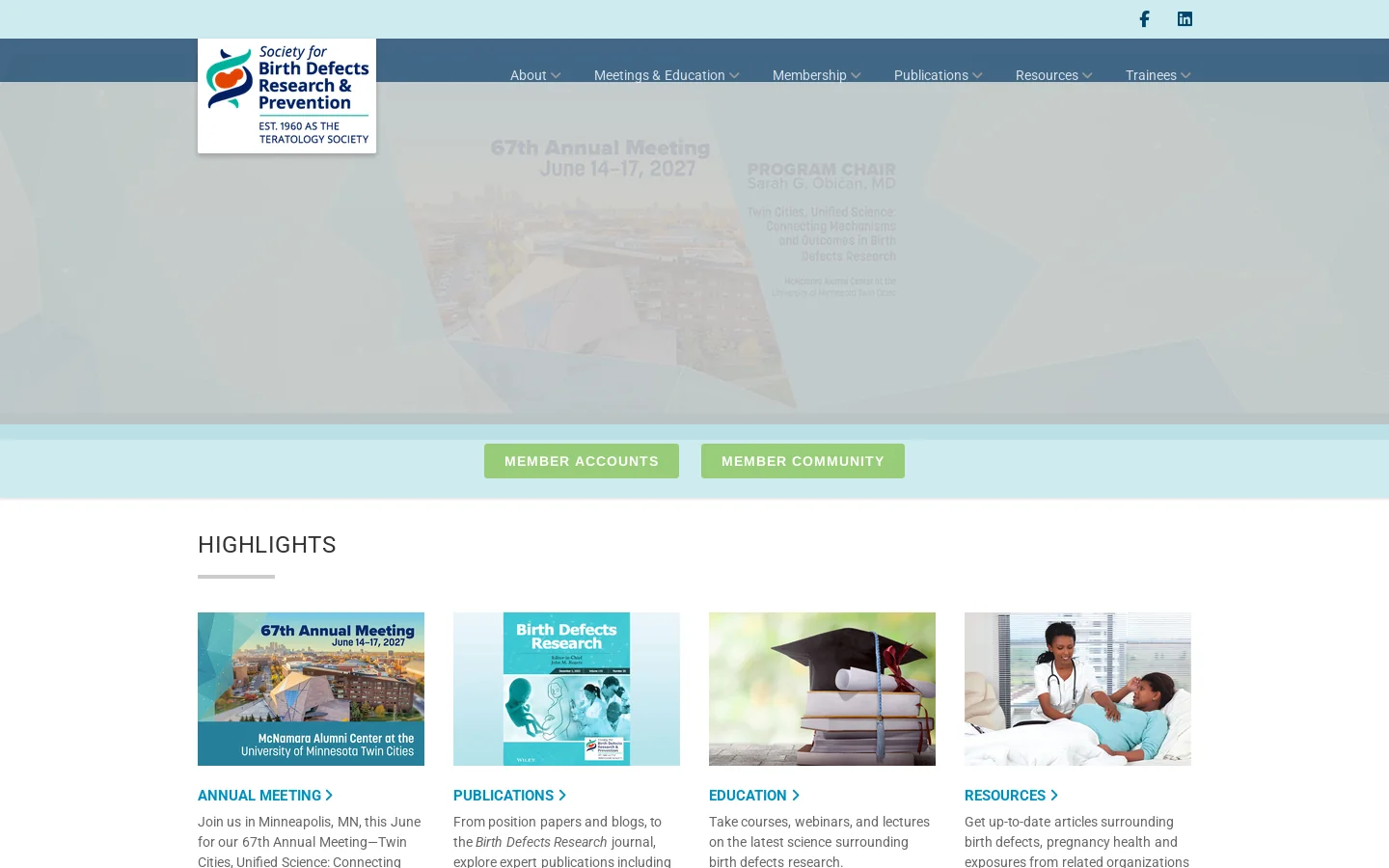 The Society for Birth Defects Research and Prevention 首页截图