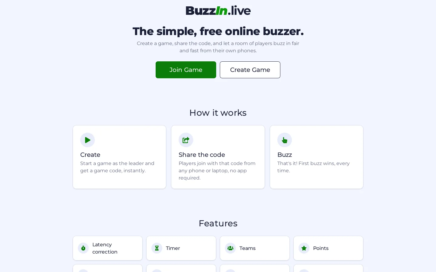 BuzzIn.live! Online Buzzer System 首页截图