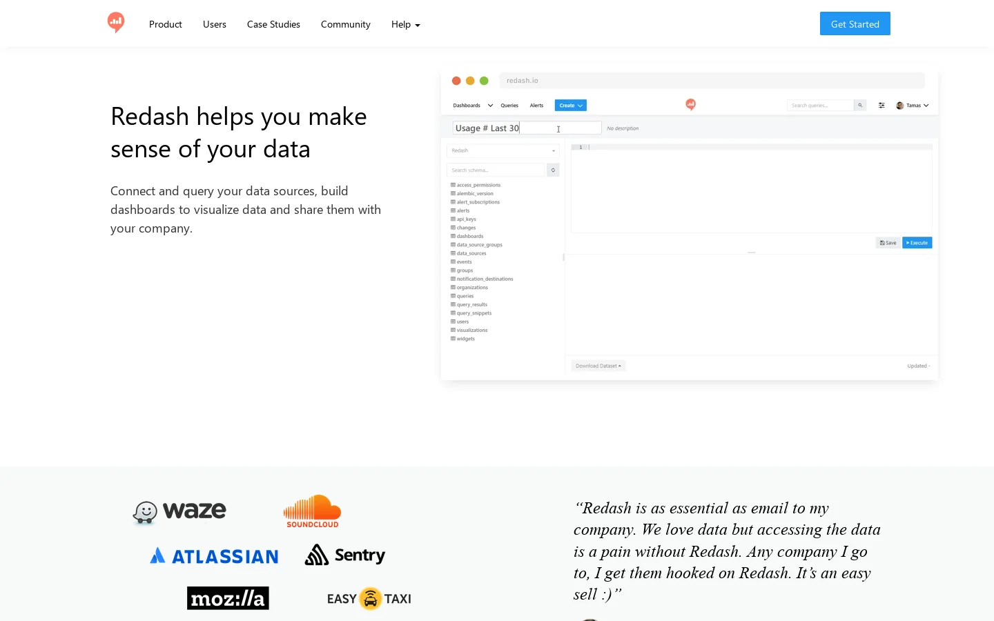 Redash helps you make sense of your data 首页截图