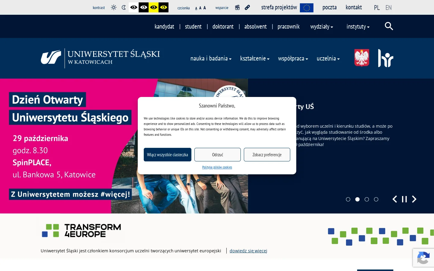 Uniwersytet Śląski w Katowicach – UŚ Katowice 首页截图