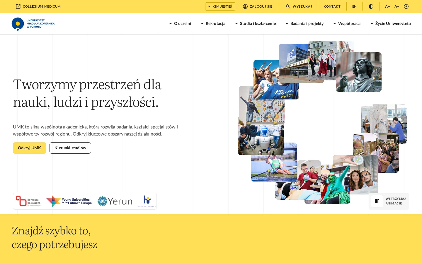 Uniwersytet Mikołaja Kopernika w Toruniu 首页截图