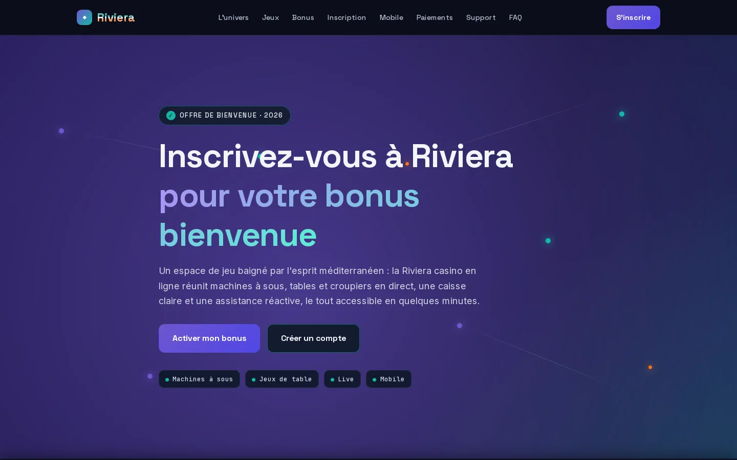Riviera Casino — Bonus Bienvenue, Jeux et Inscription 2026 首页截图
