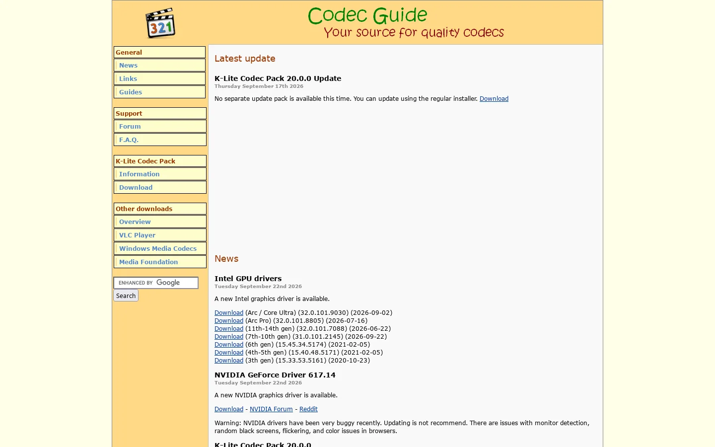 Codec Guide 首页截图