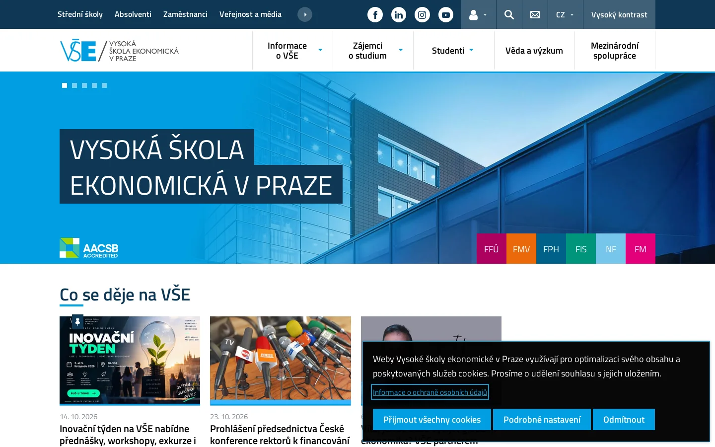 Vysoká škola ekonomická v Praze 首页截图
