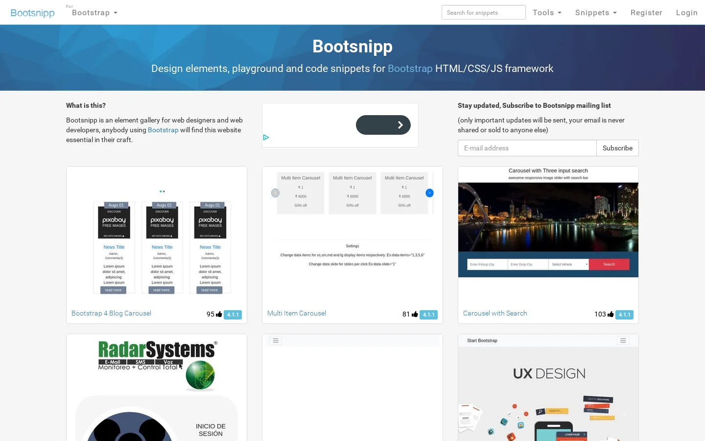 Home of free code snippets for Bootstrap 首页截图