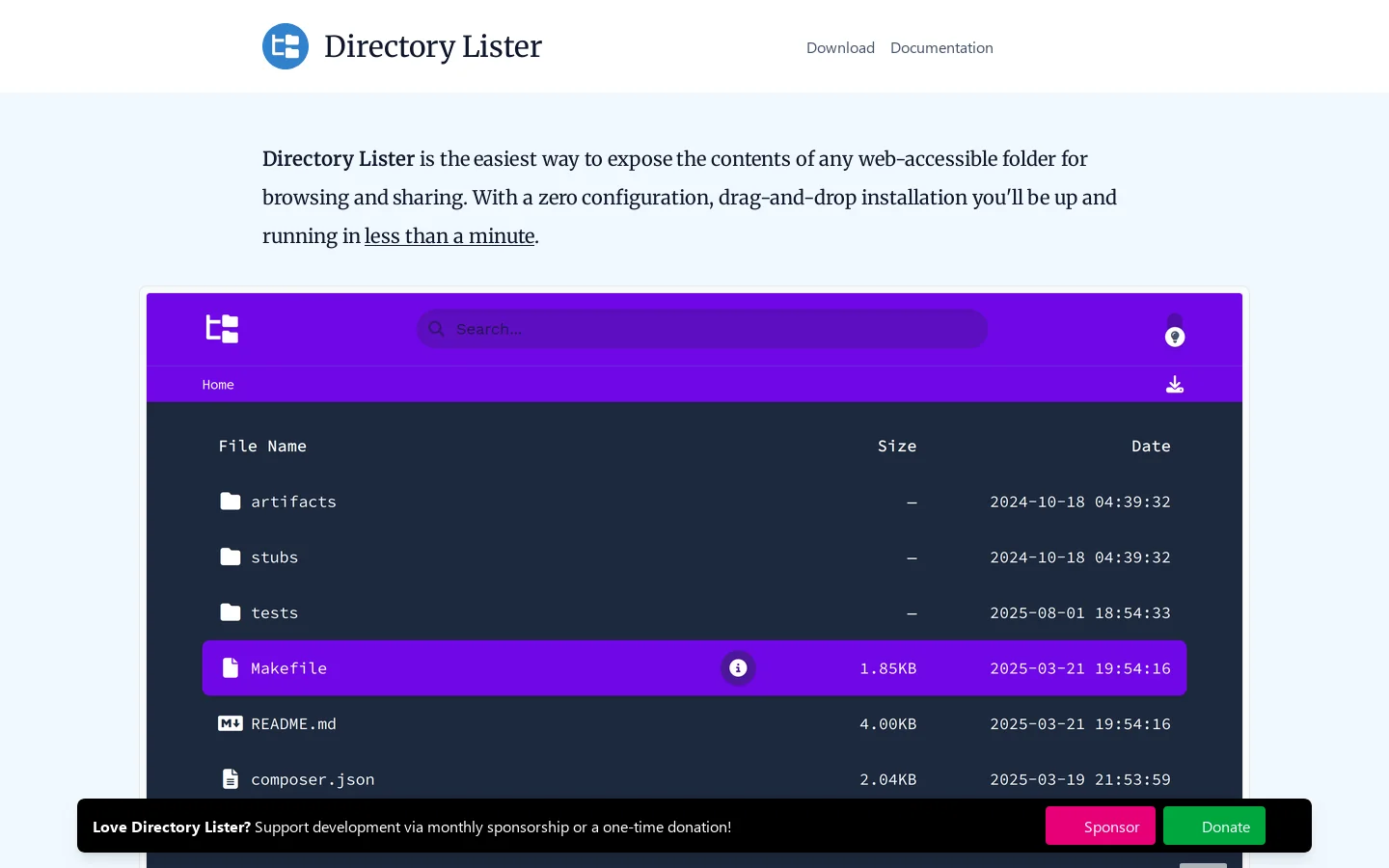 Directory Lister • The Simple (PHP) Web Directory Lister 首页截图