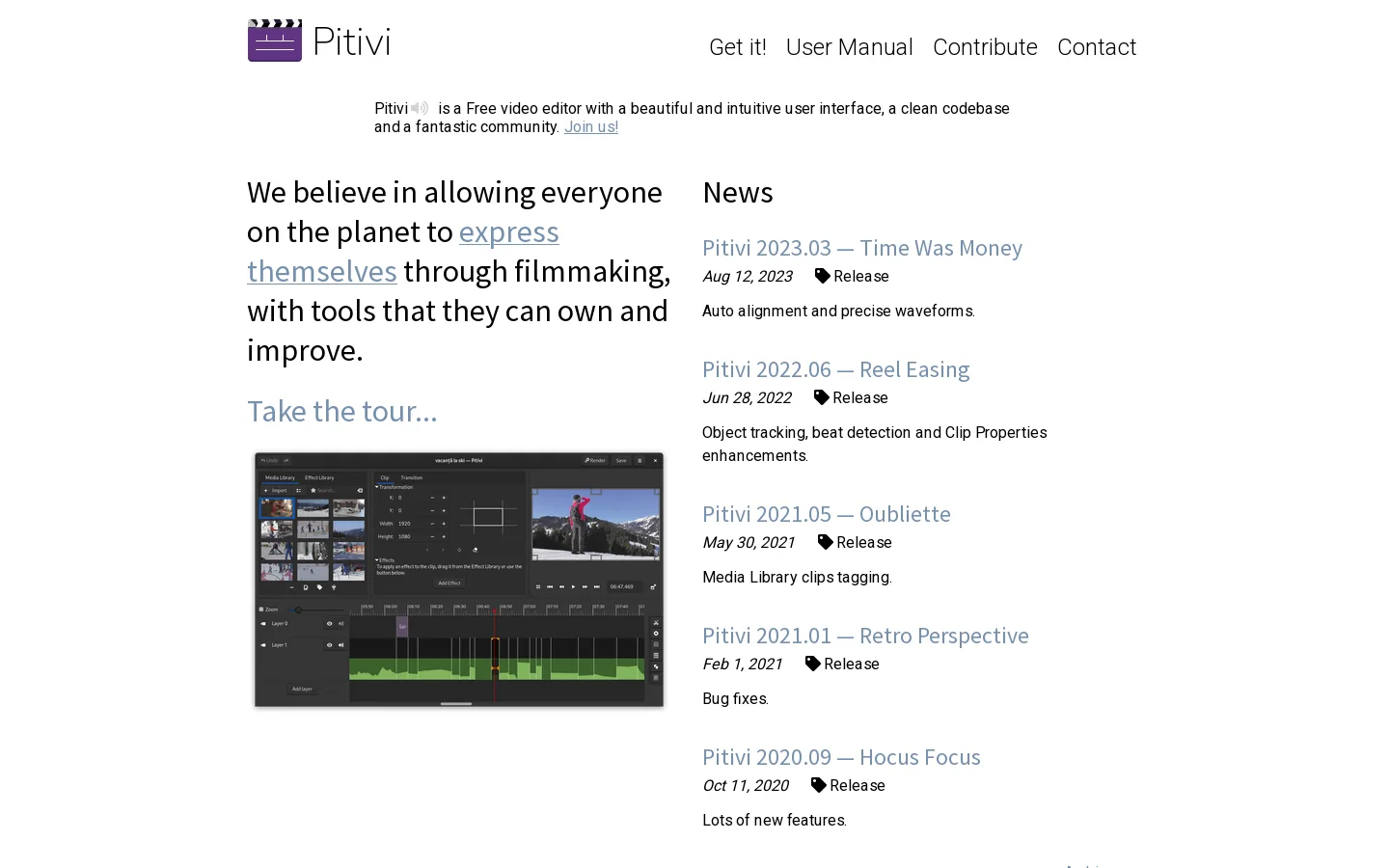 Pitivi, a free and open source video editor for Linux 首页截图