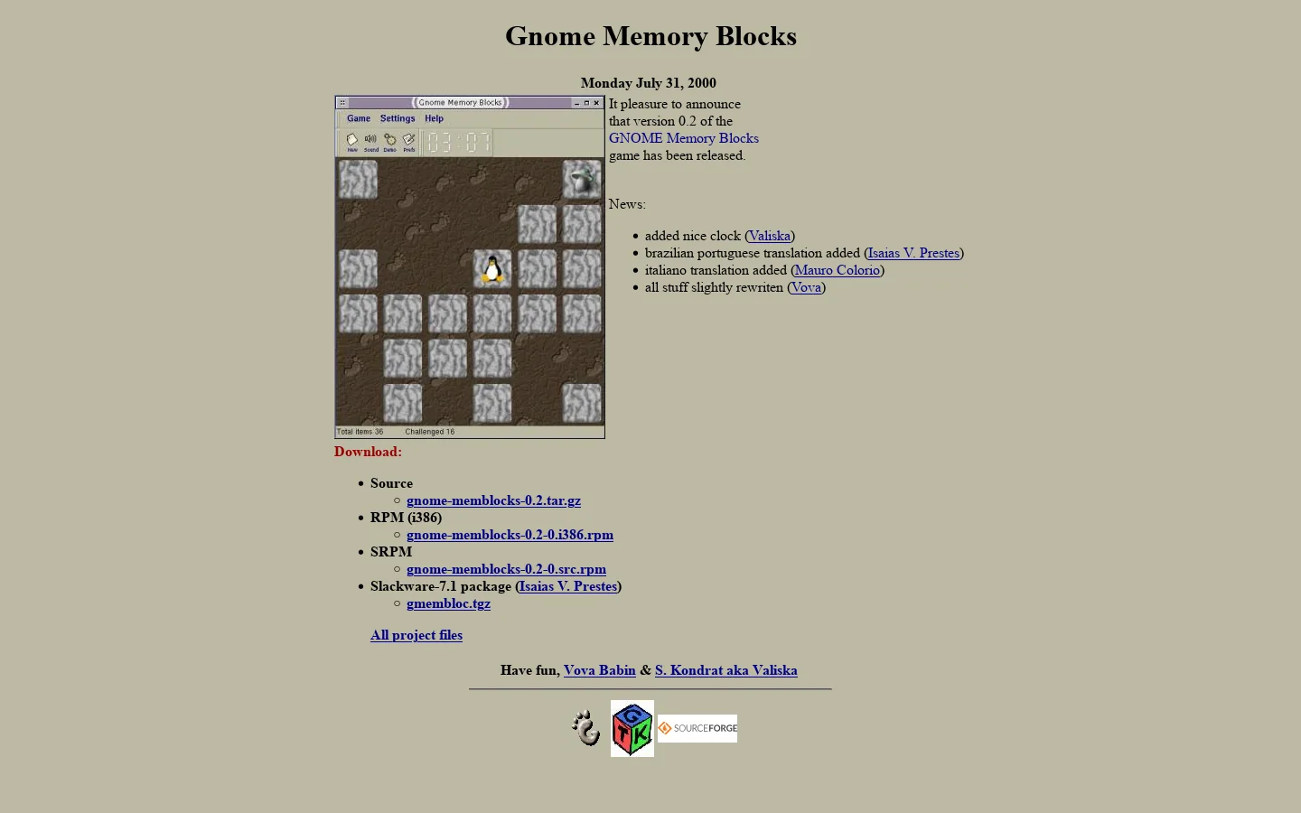 Gnome Memory Blocks 首页截图