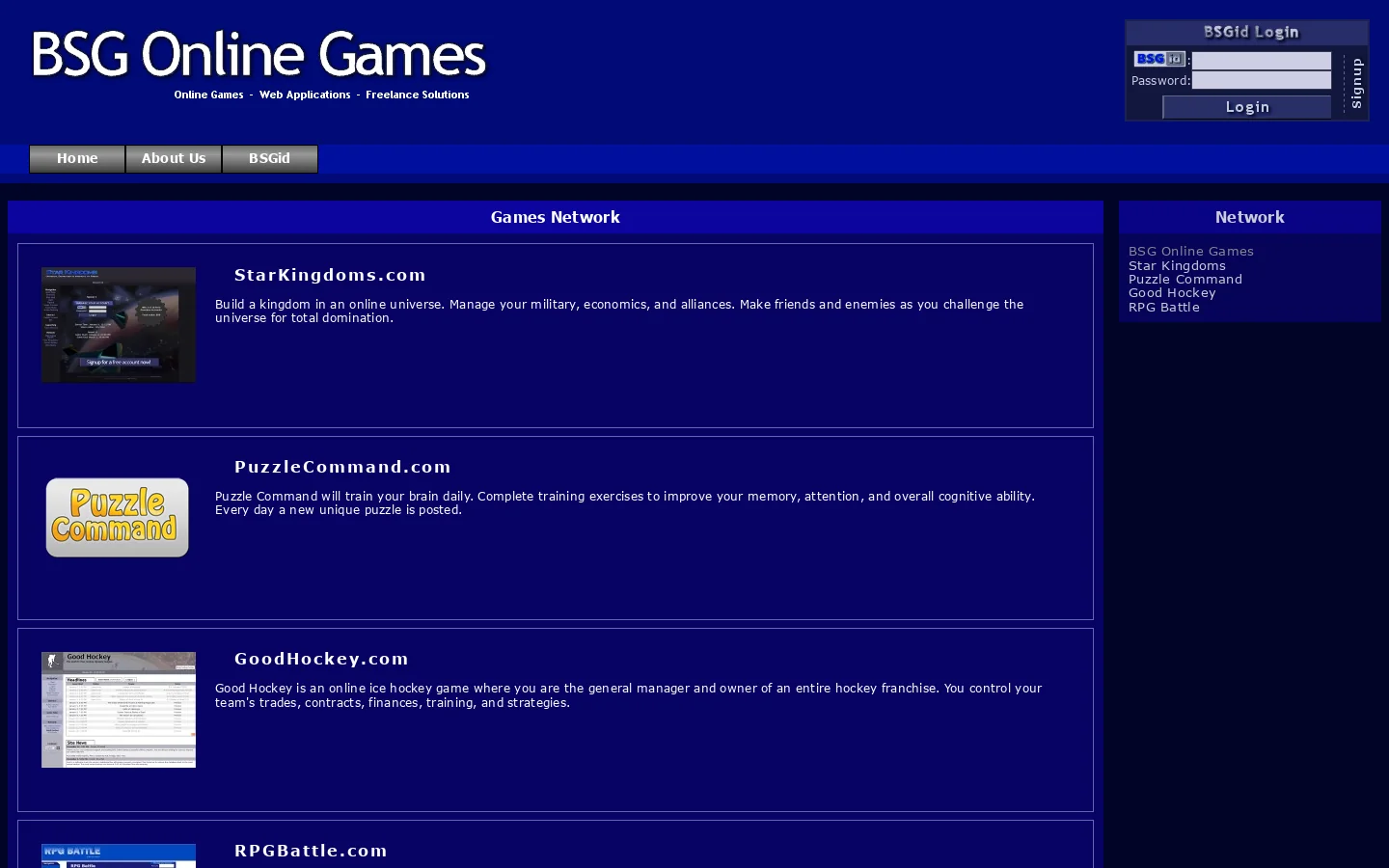 BSG Online Games 首页截图