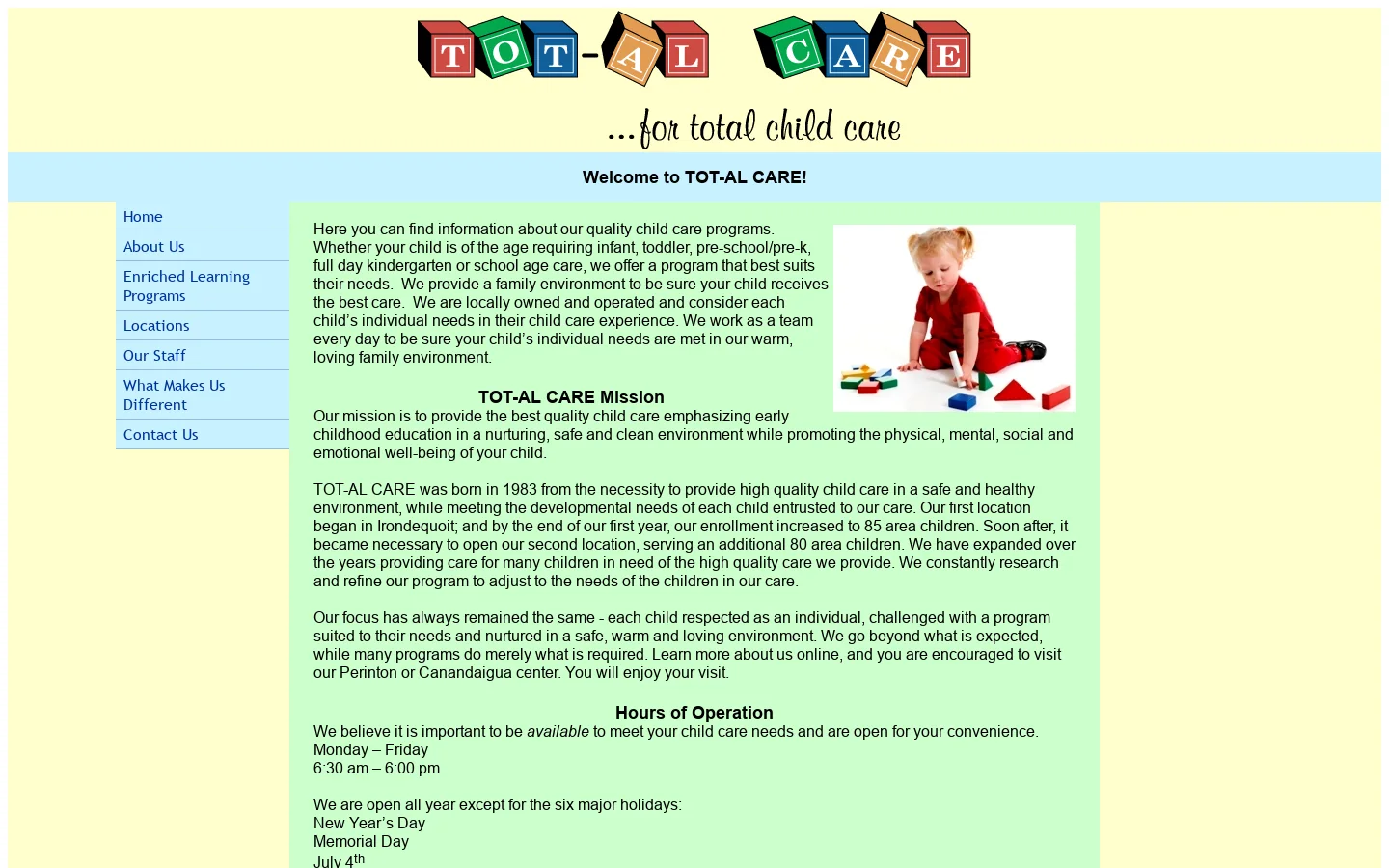 TOT-AL CARE -- Providing quality childcare emphasizing education in a nurturing, safe and clean environment... 首页截图