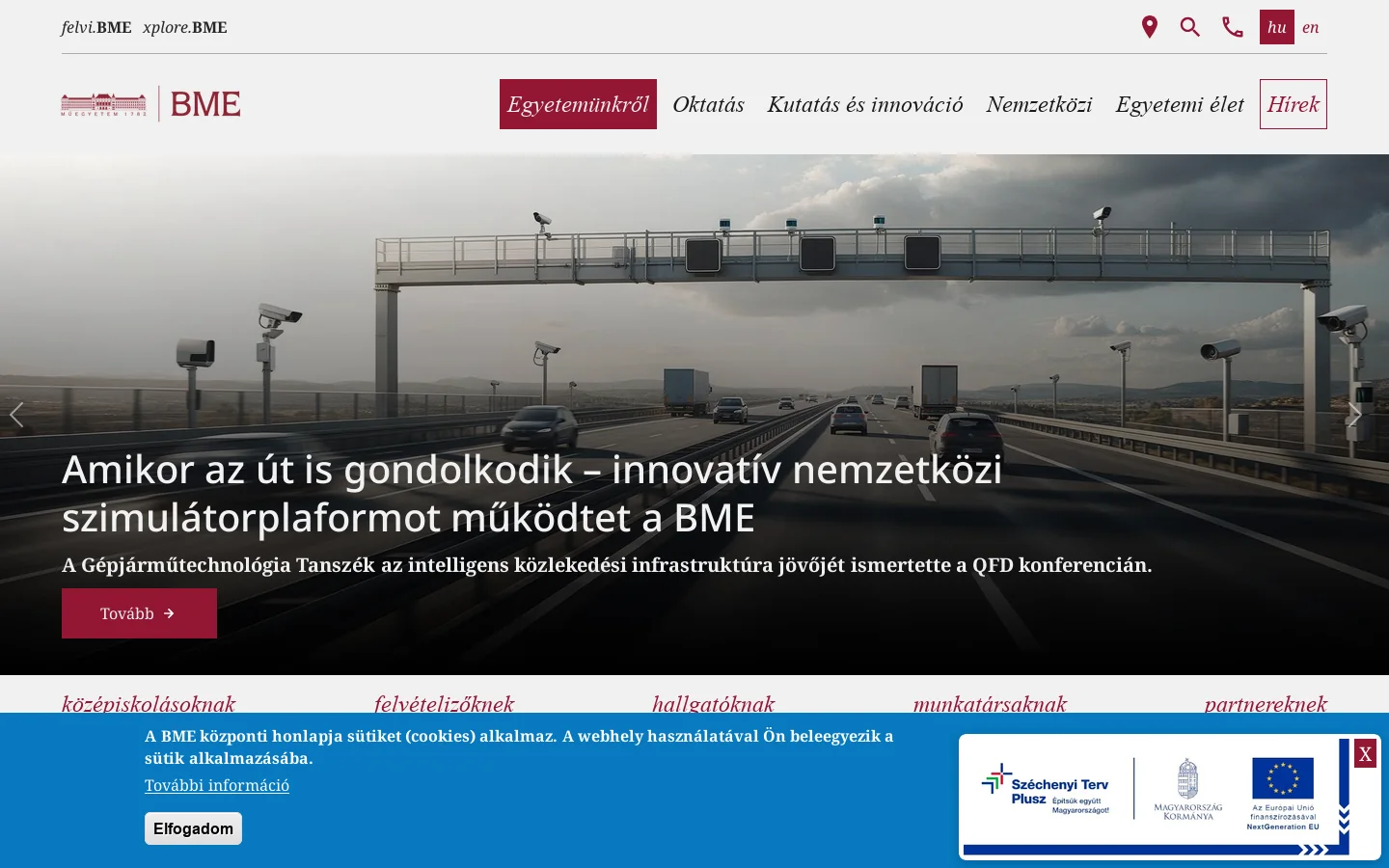 BME központi portál 首页截图