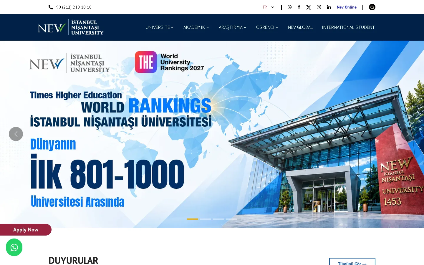 İstanbul Nişantaşı Üniversitesi 首页截图