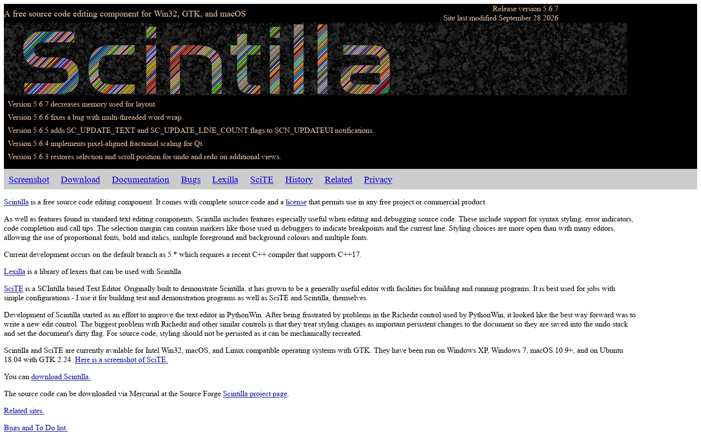 Scintilla and SciTE 首页截图