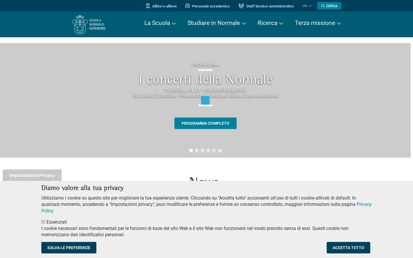 Homepage | ScuolaNormaleSuperiore 首页截图