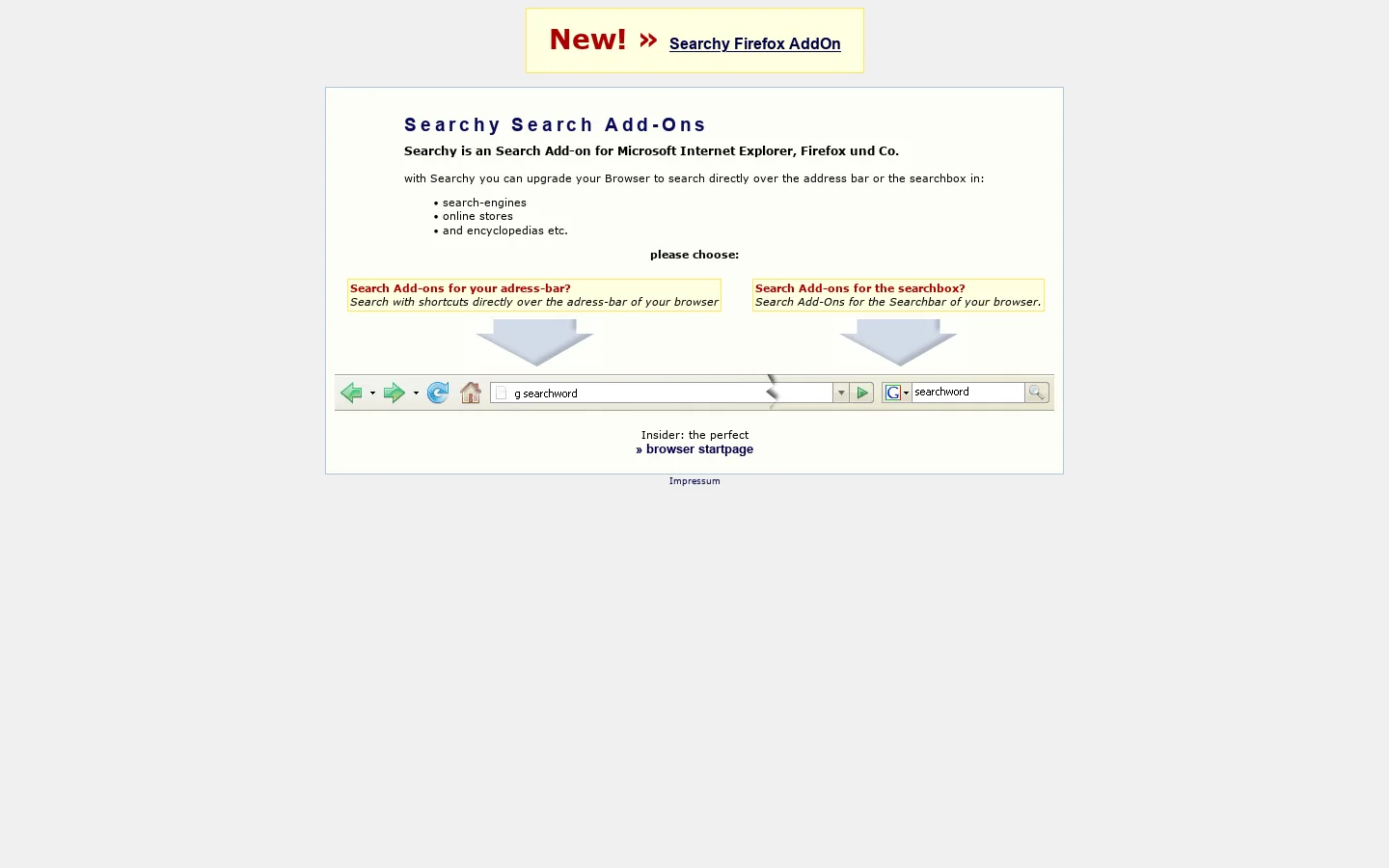 Searchy » Internet Explorer / Firefox Quick Search Add-On 首页截图