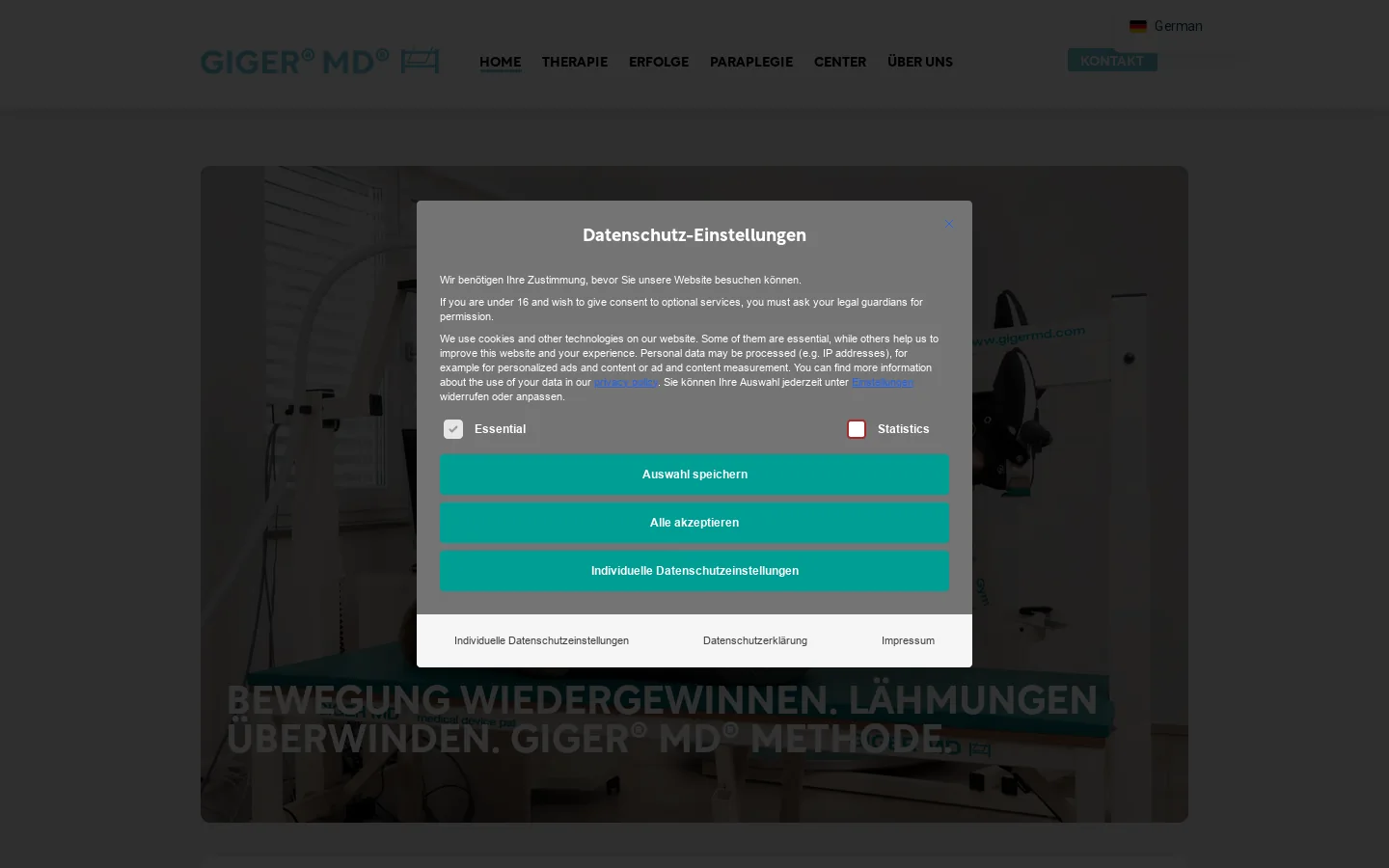Querschnittlähmung Therapie – GIGER® MD® | Paraplegie & Tetraplegie 首页截图